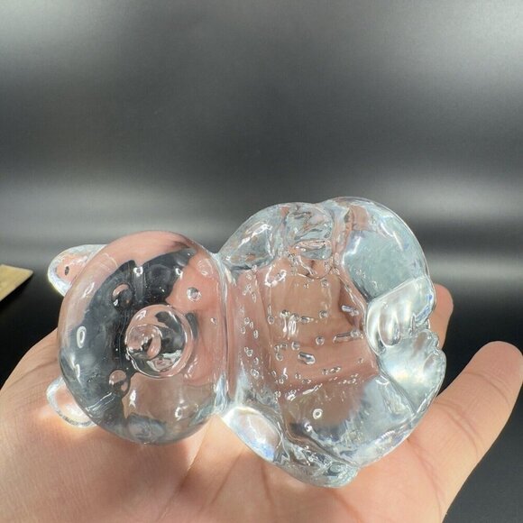 Vintage Clear Baby Bear Glass Figurine Paperweight With Small Bubbles Whimsical - Picture 8 of 12